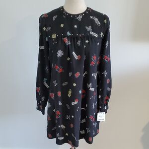 Zara collection women’s Black shift Dress with Colorful  Accents Size S NWTS